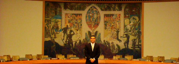 BHRC Fellow Yousef Taha '13 at the United Nations Relief and Works Agency for Palestine Refugees (UNRWA), New York City, NY. 