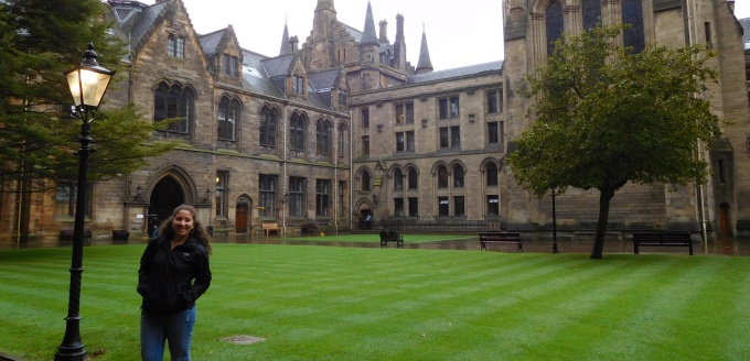 UB Law student Jordan Sieracki standing in front of the University of Glasgow. 