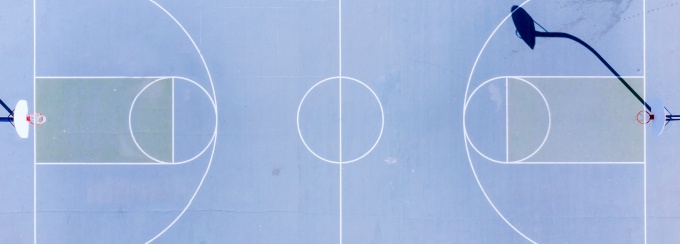 Aerial photo of an empty basketball court. 