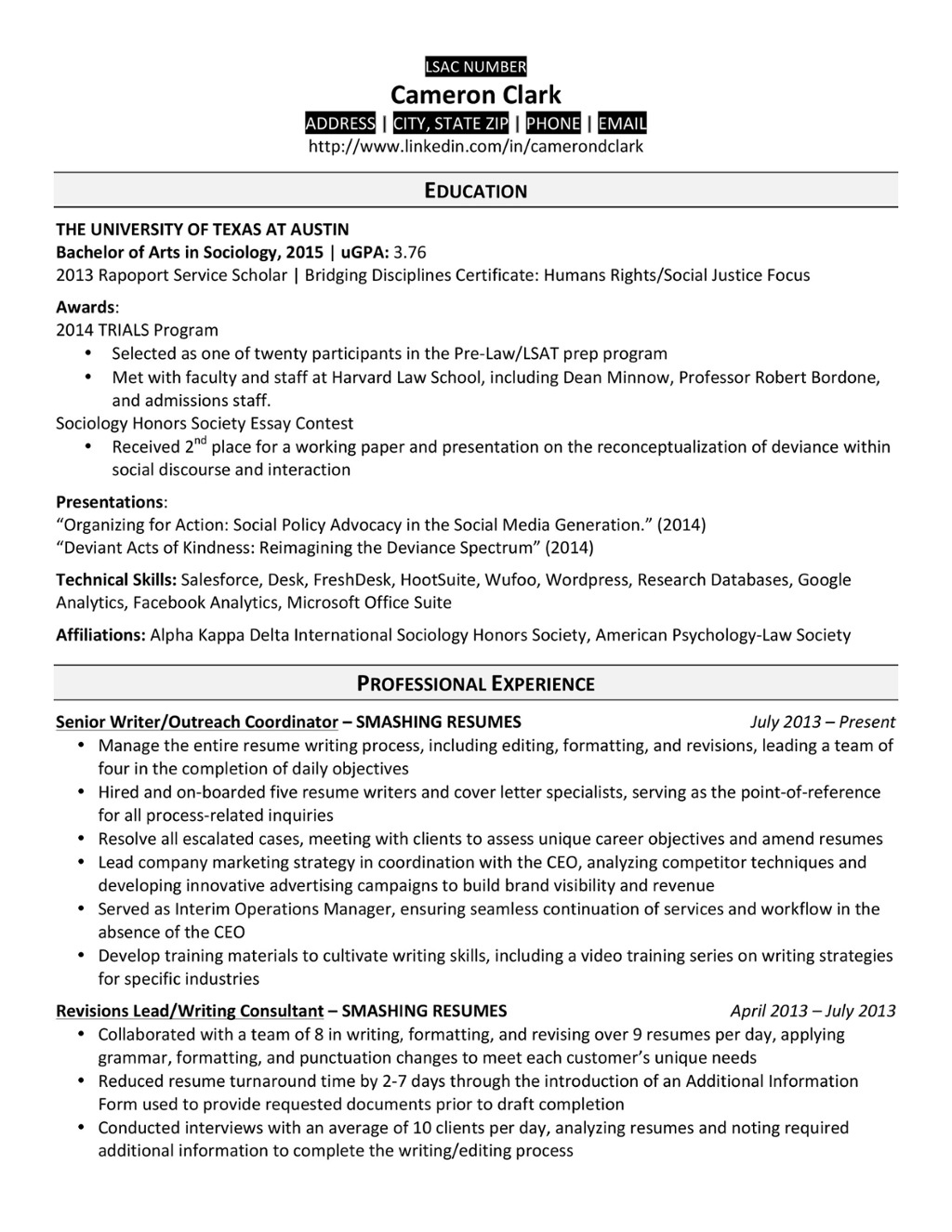 Phd application resume