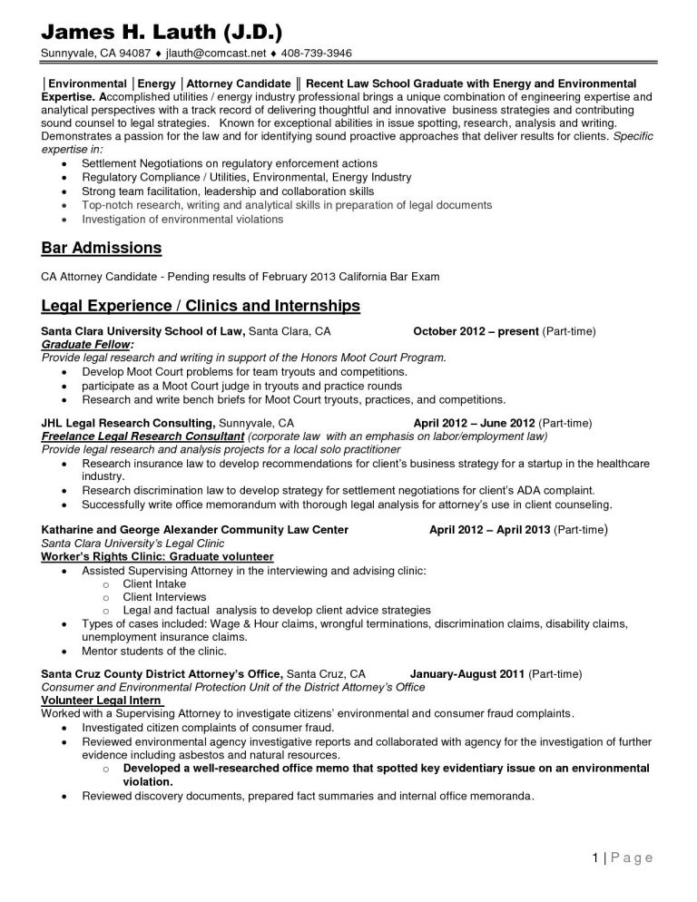 Resume lawyer bar admissions