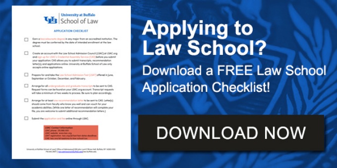 photo of checklist with text that says "Applying to Law School? Get a checklist for completing a law school application. Download now.". 