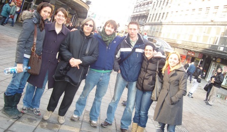 Professor Isabel Marcus (third from left) with law students Serra Aygun, Sarah Brancatella, Jimmy Farrell, Jay O'Shea, Jayme Feldman, and Jenny Rizzo during her 2009 trip to Bosnia, Serbia and Kosovo. 