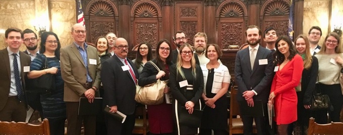Hon. Judith J. Gische ’80 accompanies members of the NYC Chapter of the UB Law Alumni Association in a tour of the magnificent and historic Appellate Division First Department Courthouse. 