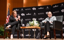 Zoom image: Dean Aviva Abramovsky led the evening's conversation with Justice Ginsburg. 