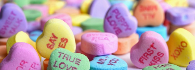 a photo of valentines candy hearts. 