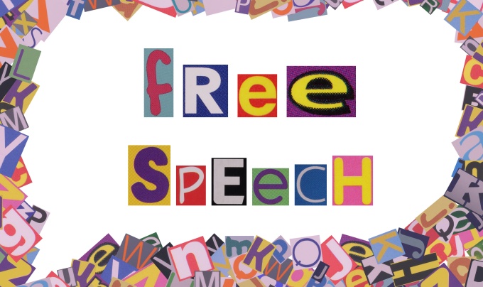 letters that spell Free Speech. 