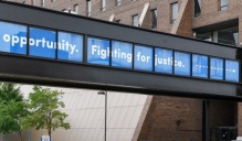 Structure with text that says Fighting for Justice.