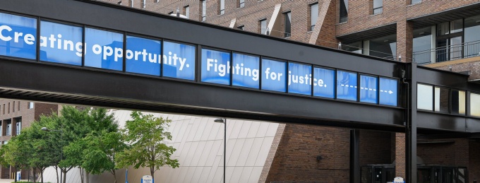 bridge with text that reads Fight for Justice. 