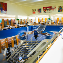 interior photo of the law library staircase. 