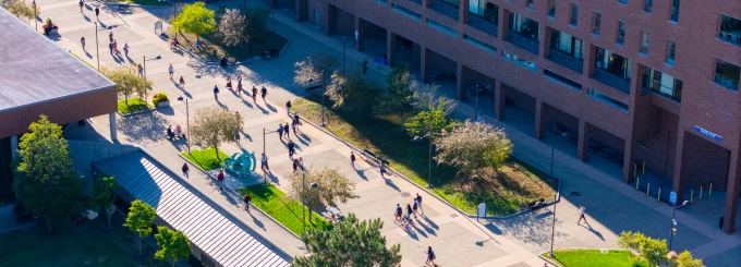 people walking on UB's North Campus. 
