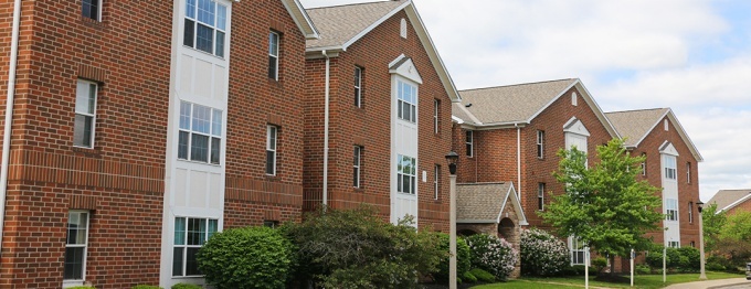 exterior view of Flint Village Apartments. 