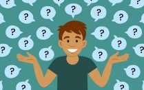 illustration of a person with question marks surrounding them. 