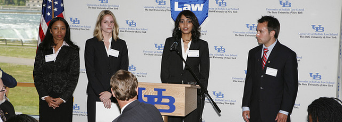 Buffalo Human Rights Center (BHRC) Fellows (left to right) Jodi-Kay E. Williams '09, Stefanie A. Svoren '09, Aparnaa J. Bhatt '09 and Joshua A. Dilk'09. 