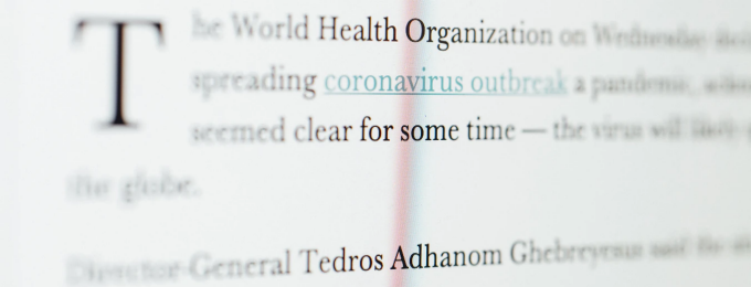 photo of world health organization webpage on the coronavirus. 