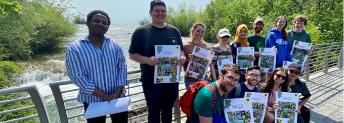Participants of the "Niagara River Corridor Ramsar Bingo" posing in front of Niagara Falls. 