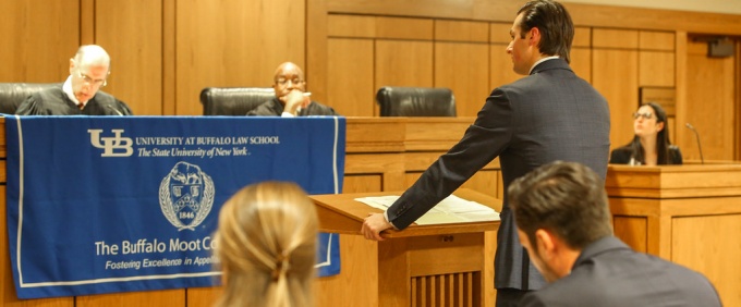 students participating in the Desmond competition in the Letro Courtroom. 