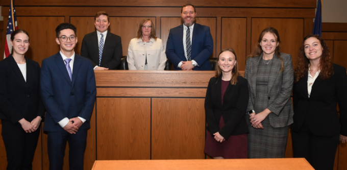 students participating in the Desmond competition in the Letro Courtroom. 