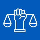 Human Rights Practicum logo featuring a raised fist holding balanced scales. 