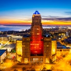 Aerial image of Buffalo City Hall. 