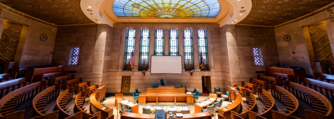 Interior of the Council Chamber at Buffalo City Hall. 