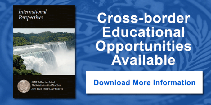 A photo of our International Perspectives brochure with text that reads “Cross-Border Educational Opportunities Available. Download more information.”. 