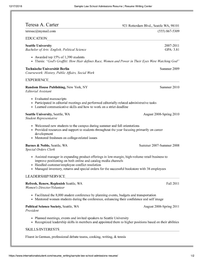 7 Law School Resume Templates Prepping Your Resume For Law