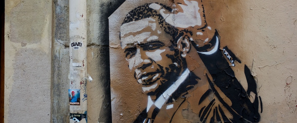 Painting of Barack Obama on Montmarte Wall. 