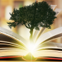 illustration of a tree growing out of an open book. 