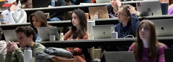 UB Law students in a lecture hall during class. 