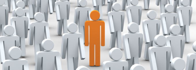 Orange figure highlighted among gray figures, symbolizing an applicant who stands out beyond traditional admissions metrics. 