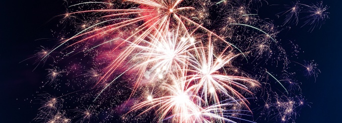 photo of fireworks captured by a camera with a long exposure. 