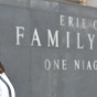 Close up image of Victoria Roden, JD Class of 2021, in front of Erie County Family Court. 