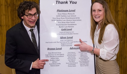Bradley Loliger ‘13 and Meghan Corcoran ’13 pointing out that they are proud supporters of BPILP. 