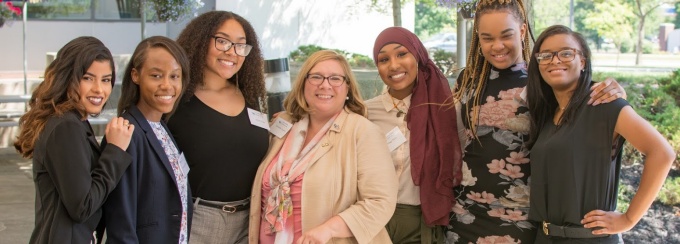 Bernadette with students. 