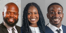 Zoom image: Allen Greer ’25, Khalia Muir ’26 and Emmanuel Wright ’26 Recipients of the Judge Hugh Scott Scholarship Award presented by the Minority Bar Foundation of Western New York. 