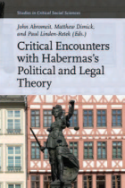 Book cover titled “Critical Encounters with Habermas’s Political and Legal Theory,” edited by John Abromeit, Matthew Dimick and Paul Linden Retek. The top of the cover reads “Studies in Critical Social Sciences.” The background shows a statue in front of traditional European-style buildings with many windows. 