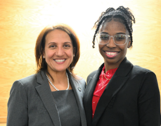 Zoom image: Hon. Betty Calvo-Torres &rsquo;98 and Marquecha Bryant &rsquo;27. 