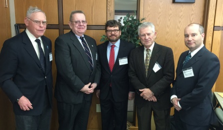 Gerald Benjamin, associate vice president for regional engagement and director of the Benjamin Center for Public Policy Initiatives at SUNY New Paltz; Michael Halberstam, associate professor at SUNY Buffalo Law School; Henrik Dullea, member of the board of trustees of the State University of New York; Peter J. Galie, professor emeritus and former chairman of the political science department at Canisius College in Buffalo; and Christopher Bopst, chief legal and financial officer at Sam-Son Logistics in Buffalo. 