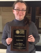 Sarah Hicks '17 showing off her award. She was the recipient of the Center for Elder Law & Justice's Student Volunteer of the Year Award. 
