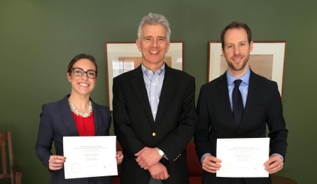 Olivia Paulo '17, coach Steve Sugarman ’85, and Andrew Mark ‘17. 