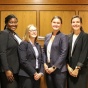 Judges and finalists at the 2018 Charles S. Desmond Moot Court Competition (left to right): Hon. Eugene M. Fahey &lsquo;88, Dean Aviva Abramovsky, Destiny M. Johnson &rsquo;20, Chloe J. Nowak &rsquo;20, Hannah Rauh &rsquo;20, Meghan M. Carrig &rsquo;20, Hon. Jeremiah J. McCarthy and Hon. Emilio Colaiacovo &rsquo;01. 