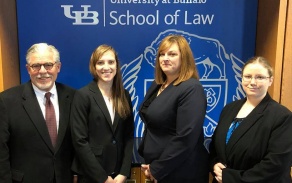 Nov. 2-3 - Our team of Kristen R. Spulecki '19, Vicki M. Bell '19 and Emily G. Sauers '19 received Best Brief at the Judith S. Kaye Arbitration Competition in New York City. Photographed with their coach Randolph C. Oppenheimer, other coach was Lisa Bauer (not photographed). 