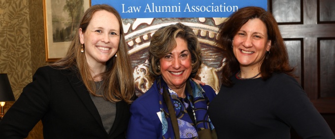 photo of Patricia C. Sandison '07, Albany Chapter Co-Chair; Ilene Fleischmann, Vice Dean for Alumni Affairs; and Caroline B. Brancatella '07, Albany Chapter Co-Chair. 