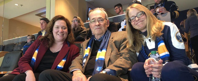 photo of Dean Aviva Abramovsky, Gerry Meehan ’82 and Prof. Nellie Drew. 