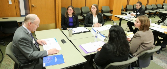 For the second consecutive year, the team of Melissa Whyman ’21 and April VanOrman ’21 won the law school’s annual Representation in Mediation Competition. The above photo was taken at the 2019 competition. This year’s competition was held virtually. 
