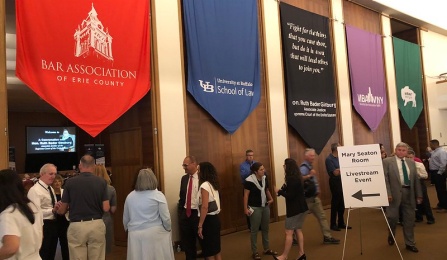 Colorful banners representing the evening's hosts decorated the venue's lobby. 
