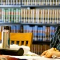 student reading in the library. 