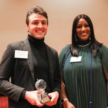 Zoom image: Kevin Hartnett '21, recipient of the new DEI Ally Award and Shakierah Smith '22. 