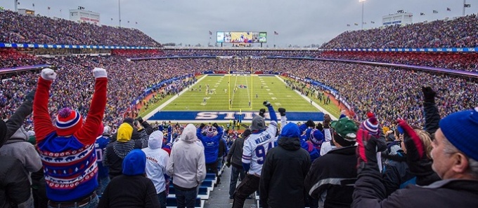 Fans cheer on the Buffalo Bills in Highmark Stadium. 